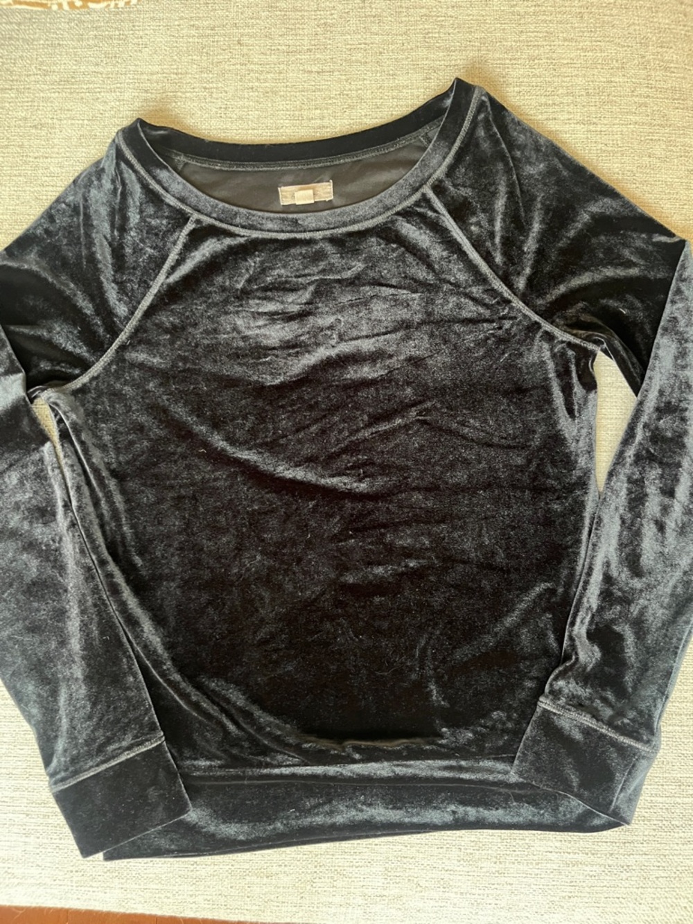 aerie Black Velvet Crew Neck Long Sleeve